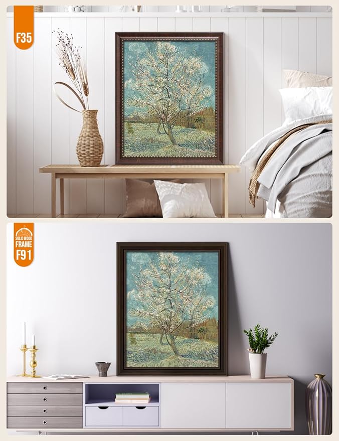 DECORARTS - The Pink Peach Tree - Vincent Van Gogh Giclee Prints w/Antique Brown Frame for Wall Decor. Picture Size: 16x20, Total Size w/Frame: 19x23
