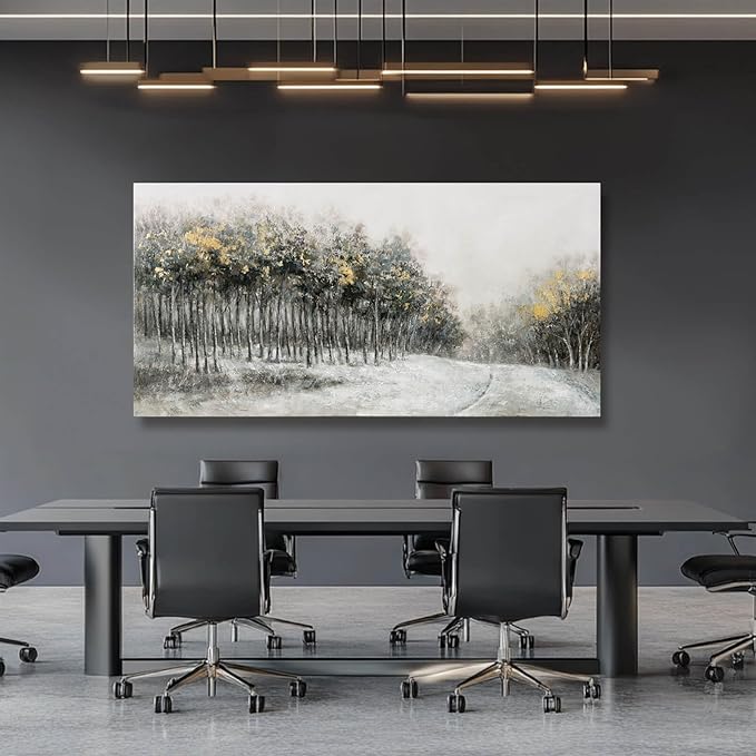 CHUDANHAO Large Landscape Wall Art Canvas Picture Green and Gold Tree Paintings Contemporary Wall Prints for Living Room Office 29x58 Inch Neutral Room Decor