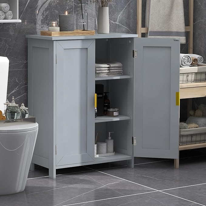 TaoHFE Grey Freestanding Bathroom Cabinet, 2 Doors, Towel Cabinet, Small Storage for Office, Restaurant, Living Room