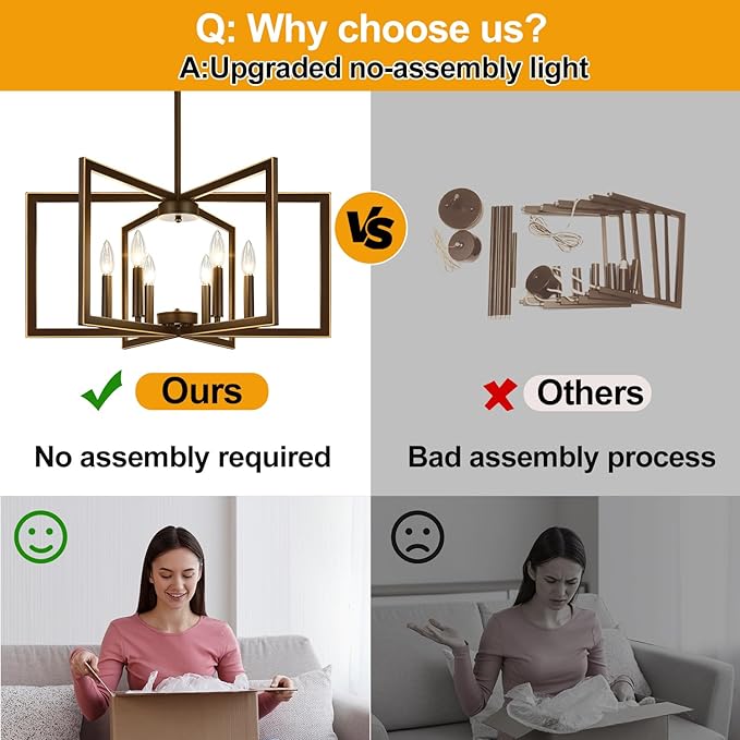 25" Modern Brown Chandelier for Dining Room (6-Light, 25-Inch), Geometric Brown Dining Room Light Fixture Over Table, Industrial Metal Hanging Pendant Lights for Kitchen Island, Entryway, Foyer