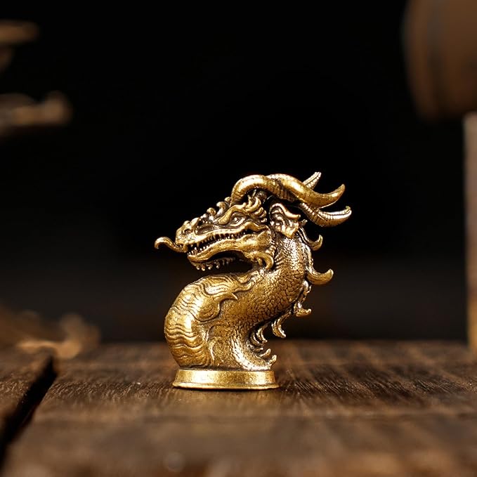 Retro Half-Body Dragon Head Ornament - 100% Handcrafted Solid Brass Desk Decor | Vintage Style Collectible Art Piece for Home & Office | Unique Gift for Fantasy Lovers, Mythical Tabletop Sculpture
