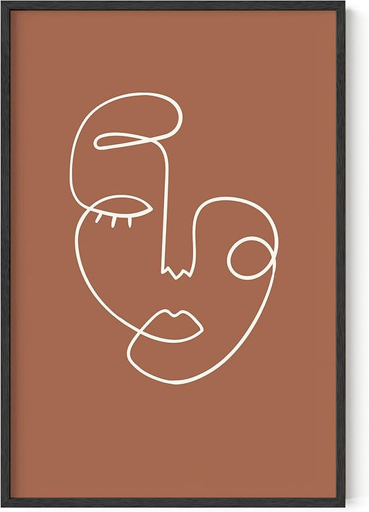 HAUS AND HUES Woman Drawing Line Art Wall Decor - Female Figure Wall Art, Silhouette Drawings Artwork Line Drawing Wall Art Minimalist Clay Abstract Face (24x36 Unframed)