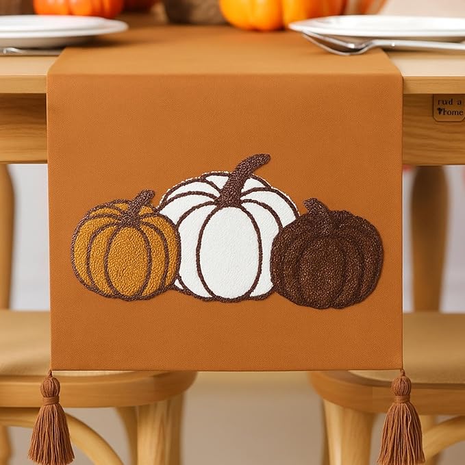 Breling Thanksgiving Pumpkin Table Runner Jacquard Fall Pumpkin Thanksgiving Dinner Table Runner Autumn Harvest Decoration for Kitchen Dining Home Dinner Party 13x72 Inch(Brown)