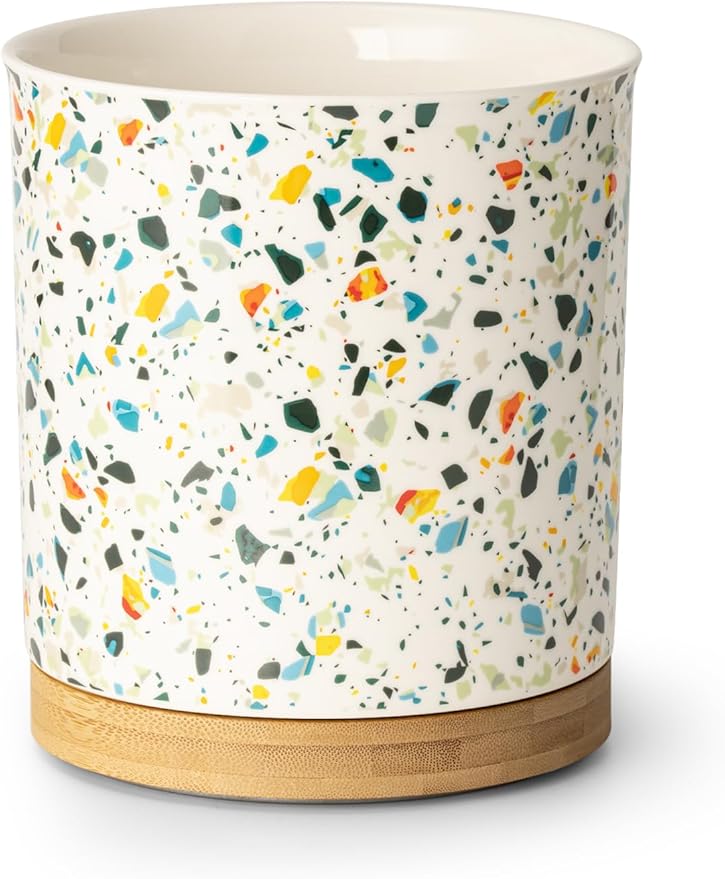 Nucookery 360°Rotating Utensil Holder, 7.2" Kitchen Utensil Crock, Ceramic Cooking Utensil Organizer with Countertop-Protection Cork Bottom for Farmhouse Kitchen Decor Christmas (Marble Pattern)