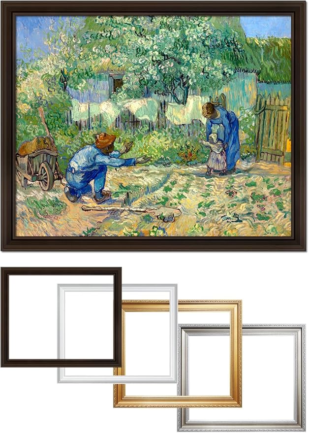 DECORARTS - First Steps, after Millet, Vincent Van Gogh Art Reproduction. Acid Free Cotton Canvas Giclee Print w/Bronze Frame&Mat for Wall Decor.