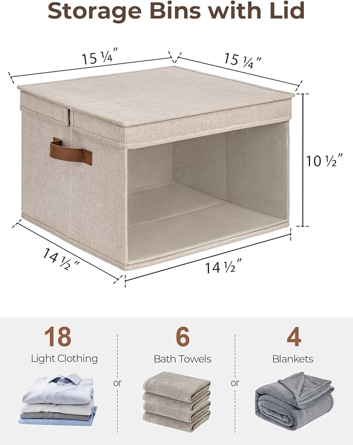 StorageWorks Storage Bins with Lid and Clear Window, Fabric Storage Boxes with Lids, Stackable Basket for Shelves, Closet Organizer and Storage Bins, Brown and Beige, Jumbo, 4-Pack