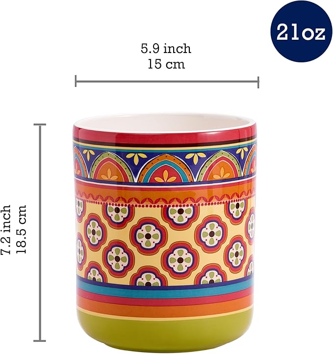 Bico Tunisian Ceramic Utensil Holder Set of 2, Ceramic Kitchen Utensil Crocks for Countertop, Large Cooking Tool Holder Counter Decor, Spatula Organizer