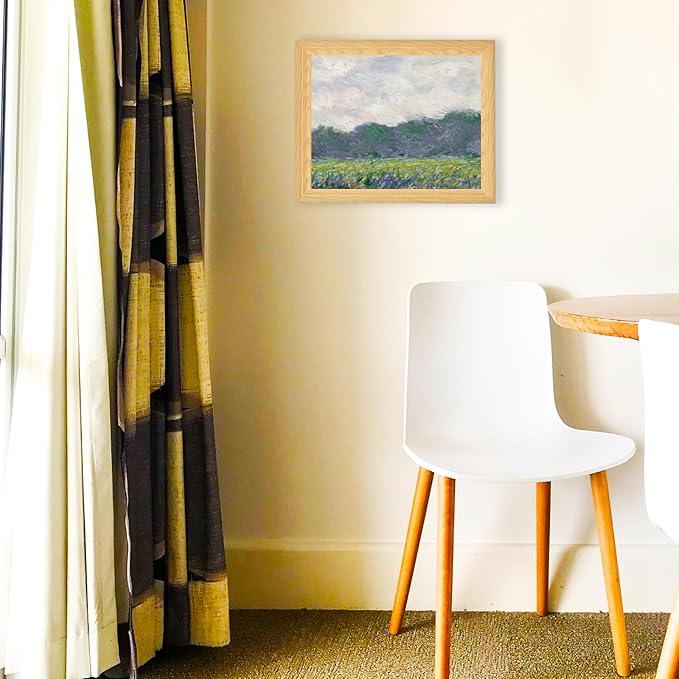 Brivoria Framed Canvas Wall Art Vintage Decor, Impressionist Meadow with Yellow Irises Bold Brushwork and Tree Line for Hallway Dining Room or Nature-Inspired Wall Decoration, 13"x16"