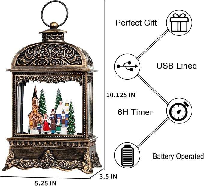 Christmas Snow Globe, Lighted Church Family Choir Scene, Musical Snow Water Lantern Swirling Glittering Holiday Decoration and Gift for Family Children or Friends