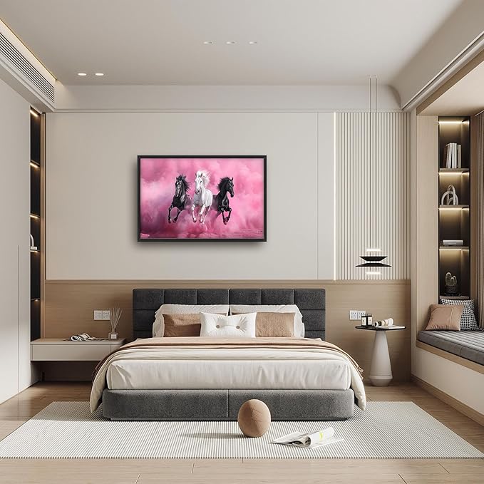 Flintis Large Horse Wall Art Black and White Horses Pictures Wall Decor Abstract Animal Canvas Painting Print Artworks Decorations Framed for Living Room Bathroom Master Bedroom Office 36L x 24W