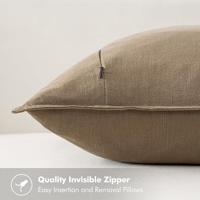 MIULEE Decorative Linen Pillow Covers 28x28 Inch Khaki Boho Farmhouse Neutral Couch Throw Pillows for Bed Pack of 2 Accent Modern Pillowcase Sofa Livingroom Home Decor