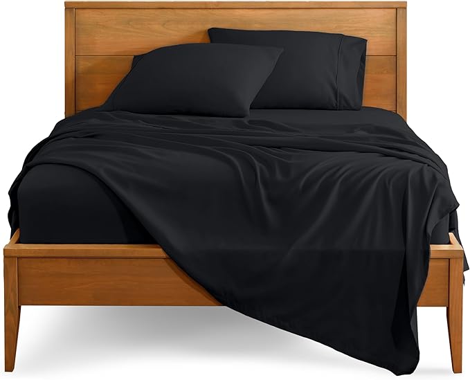 Bare Home Short Queen Sheet Set - 1800 Ultra-Soft Microfiber - Double Brushed - Deep Pockets - Easy Fit - 4 Piece Set - Bed Sheets (Short Queen, Black)