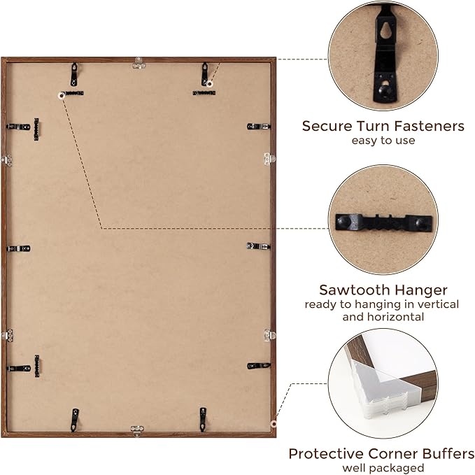 20x28 Oak Wood Picture Frame, 20"x28" Poster Frame for Wall, 20x28 Picture Frame with Mat for 16x24, Solid Oak Wood Photo Frame 20 x 28 with Tempered Real Glass (Walnut Color, 1 Pack)