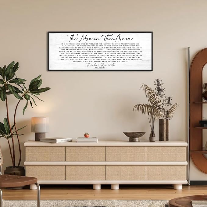 Inspirational Canvas Wall Art: The Man in The Arena Wall Art Prints Framed Motivational Posters 40''×15'',Positive Quotes Office Pictures Wall Decor, Inspirational Gifts for Men Bedroom Decor