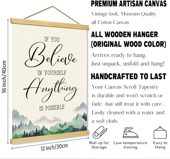 Inspirational Canvas Poster, Positive Affirmations, Canvas Poster Wood Hanger, Positive Home Decor, Motivational Office Wall Decor, Classroom Decors, Positives Mindset Canvass Banner