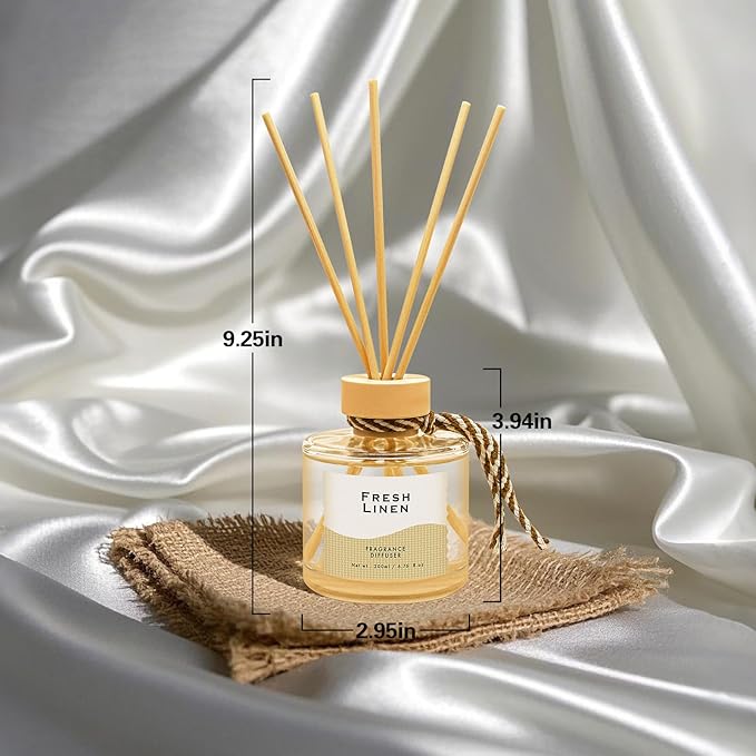 Linen Reed Diffuser, 6.77OZ/200ML Large Capacity Natural Non-Toxic Oil, Long-Lasting Fragrance Reed Diffusers Set for Home and Bathroom, Aroma with 5 Reed Diffuser Sticks Gifts