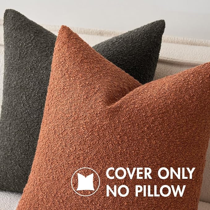 MIULEE Fall 18x18 Inch Decorative Pillow Covers for Couch Bed Set of 2 Textured Boucle Neutral Throw Pillows Rust Accent Solid Cushion Pillowcase Cozy Soft Sofa Livingroom Home Decor