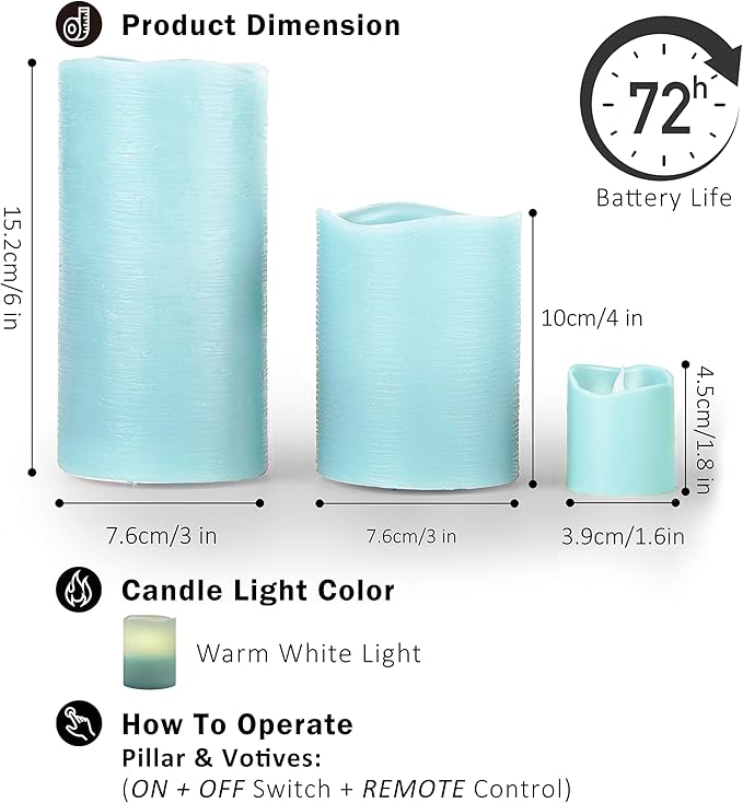 FURORA LIGHTING Blue Real Wax LED Candles with Remote and 6/18 Timer, 4 Pillars and 4 Votives Pack of 8, Flameless Flickering Candles for Home Décor, Battery Included