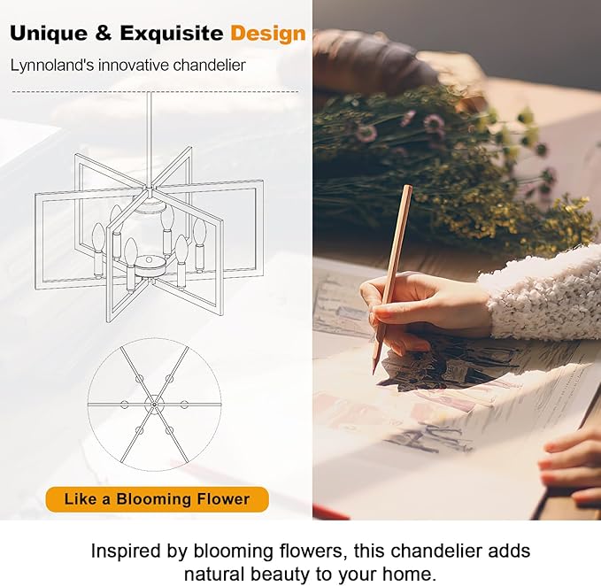 25" Modern Black Chandelier for Dining Room (6-Light, 25-Inch), Geometric Black Dining Room Light Fixture Over Table, Industrial Metal Hanging Pendant Lights for Kitchen Island, Entryway, Foyer