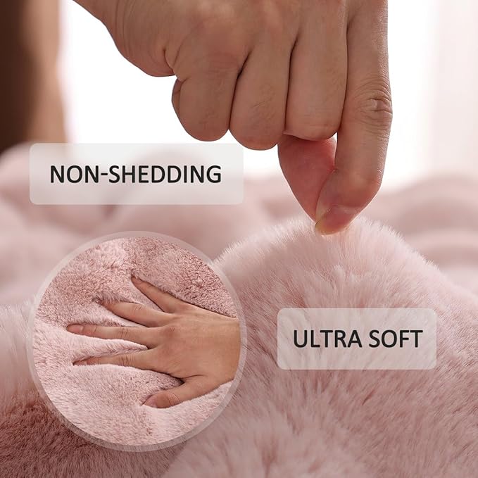 Faux Fur Throw Blanket Light Pink Fluffy Fuzzy Soft Bubble Throw Blanket 90x90 for Bedroom Couch Sofa Cozy Thick