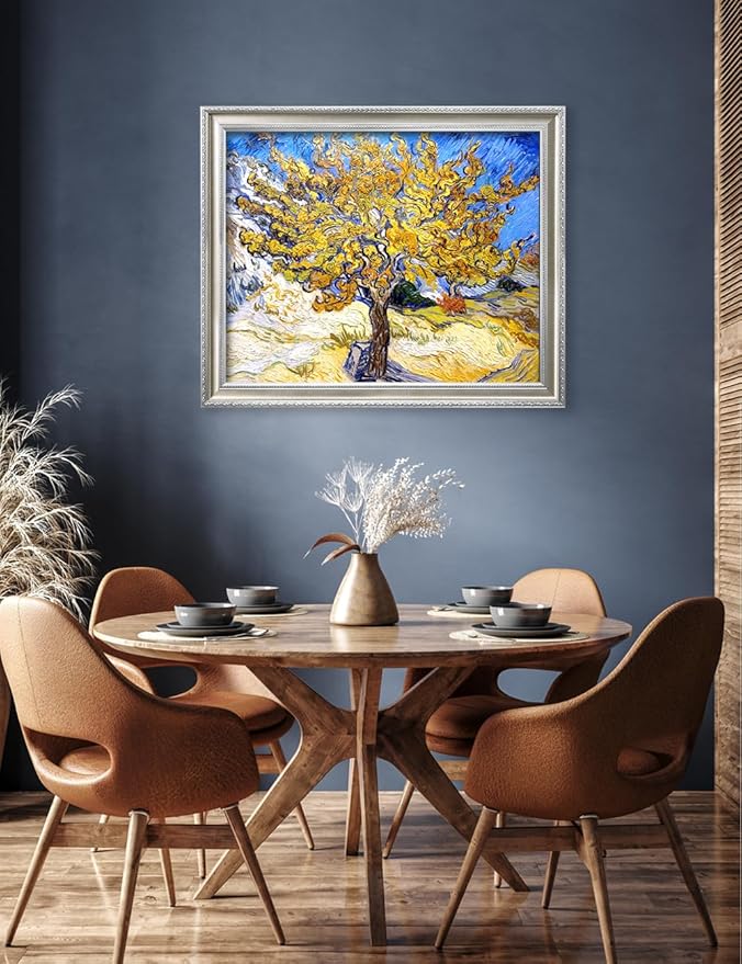 DECORARTS - The Mulberry Tree by Vincent van Gogh, Museum-Quality Giclee Canvas Print with Silver Solid Wood Frame, 34.75 x 28.75 in, Ready to Hang, Made in USA