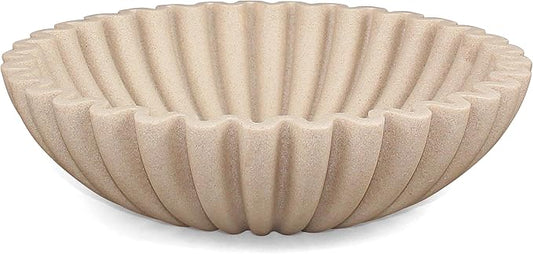 Ruffle Decorative Bowl, Large Fruit Bowl for Kitchen Counter, Stylish Key Bowl for Entry Table, Handcrafted Home Decor Display bowl, Artificial Stone Beige