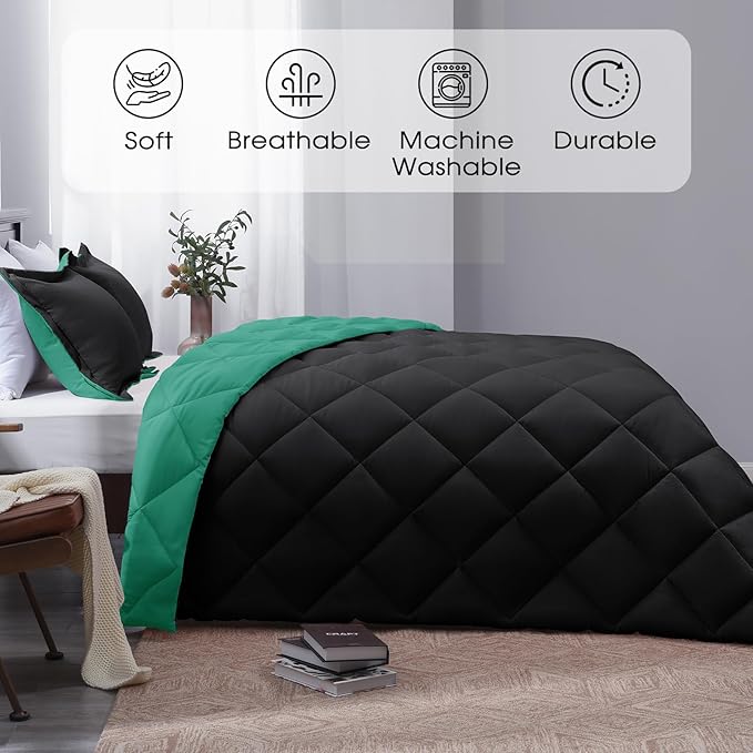 Basic Beyond California King Comforter Set, Black/Mint Leaf Comforter Set Cali King for All Seasons, 1 Comforter 104"x96" and 2 Pillow Shams 20"x36"+2"