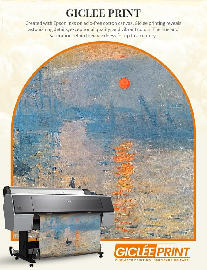 DECORARTS - Claude Monet Impression Sunrise Giclee Print with Gold Solid Wood Frame, Impressionist Large Framed Wall Art, Ready to Hang, Framed Size28.75x24.75, Made in USA