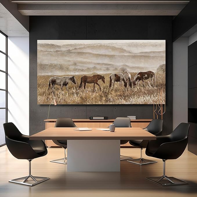 VAYIMDH Horse Canvas Wall Art Nature Wall Prints Gold Wall Pictures 29"x58" Large Artwork for Living Room Kitchen Artwork for Wall