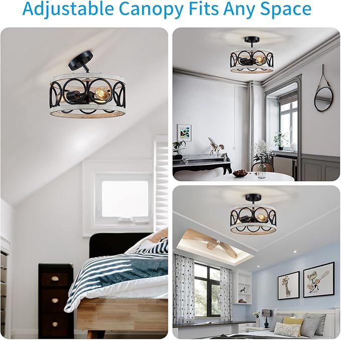 XINGQI Modern Farmhouse Ceiling Light Drum 3-Light Farmhouse Ceiling Lighting Fixture White Wood Grain Finish Semi Flush Mount Ceiling Lights 13” Metal Round Ceiling Lamp for Bedroom Entryway