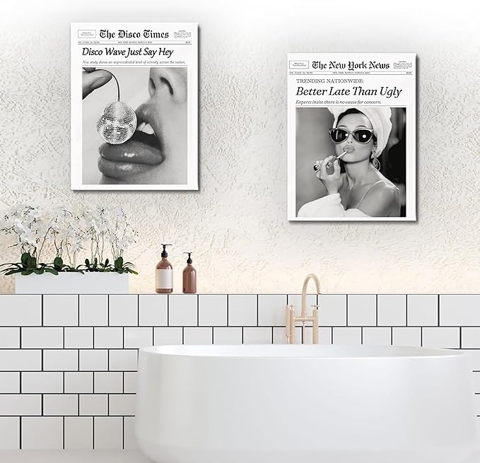 Trendy Disco NewsPaper Wall Art Prints Canvas Wall Art Prints Cherry Disco Ball Headline Poster Black and White Posters Funky Aesthetic Canvas Prints Magazine Art Dorm Living Room Home Décor 8x10in