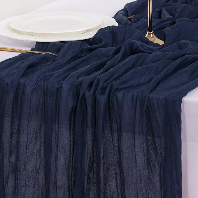 Socomi 10pcs Navy Blue Fall Thanksgiving Cheesecloth Table Runner Boho Rustic Gauze 120 inch 10FT Cheese Cloth Runner for Wedding Party Baby Shower Birthday Home Decor Holiday Decorations