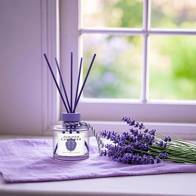 Juniper Lavender Reed Diffuser, 6.77OZ/200ML Large Capacity Natural Non-Toxic Oil, Long-Lasting Fragrance Reed Diffusers Set for Home and Bathroom, Aroma with 5 Reed Diffuser Sticks Gifts