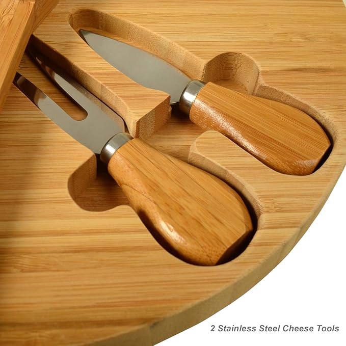 Picnic at Ascot Bamboo Board for Appetizers with Cheese Tools - Stores as a Space Saving Wedge - Opens to 13" Diameter – Designed by Picnic at Ascot - USA Patented & Quality Assured