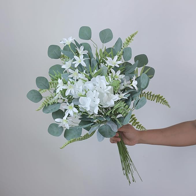 FOTEEWL 70 Pcs Artificial Greenery Stems Box Set,with 7 Kinds of Faux Plants and Fake Flowers for DIY Bridal Bouquets Wedding Floral Arrangement Table Centerpieces Decoration (Sage Green & Beige)