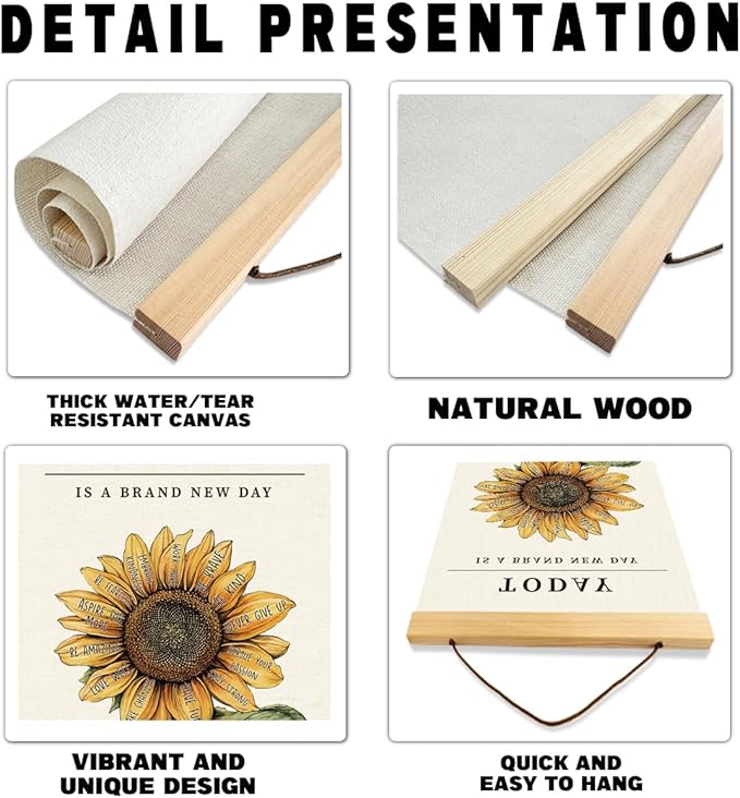 Inspirational Canvas Poster, Motivational Home Office Decorate, Classroom Decor, Flower Canvas Wall, Positive Mindset Canvass Banner, Farmhouse Hanging Decor