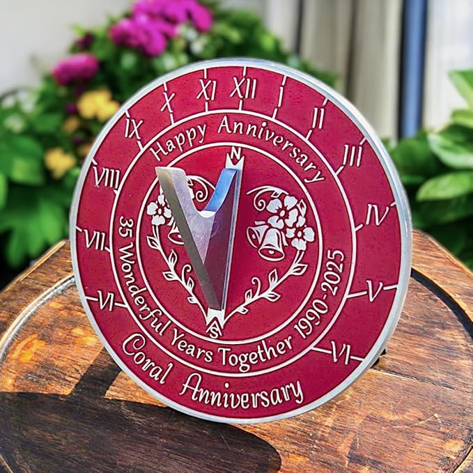 Anniversary Sundial Gift for 35th Coral Wedding Anniversary in 2025 - Recycled Metal Home Decor Or Garden Present Idea - Handmade in UK for Him, Her Parents Or Couples 35 Year Celebration