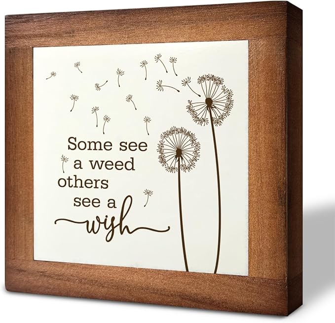 Inspirational Wood Sign, Box Wood Plaques Desk Décor, Dandelion Sign, Wooden Plaque Gift Tabletop, Elegant Home Decor, Farmhouse Decor Set, Housewarming Gift, Some See a Weed Others See a Wish B1
