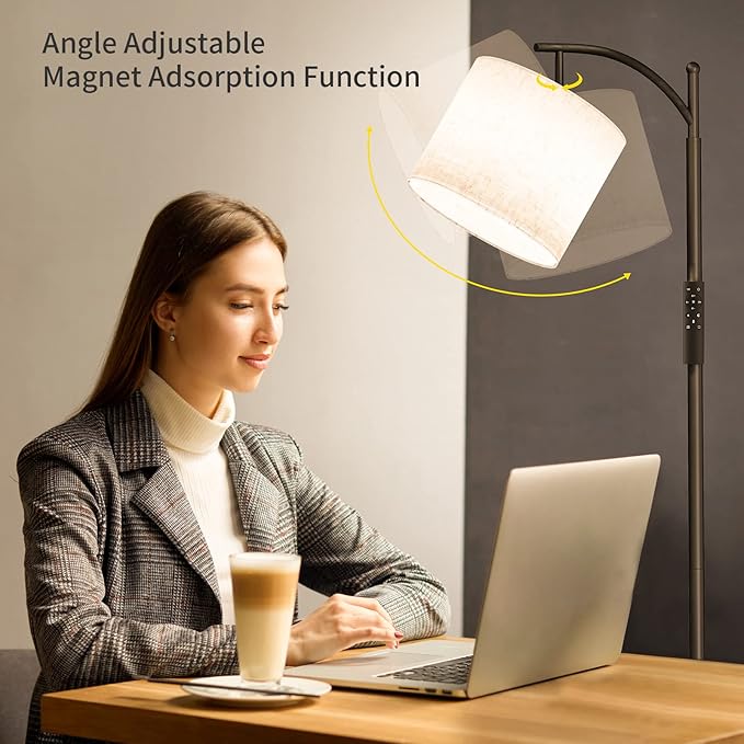 SUNMORY Arc Floor Lamp, Modern Floor Lamp with Romote Control and Stepless Dimmable Bulb, Metal Standing Lamps with Hanging Lampshade for Living Room, Bedroom, Office (Black)