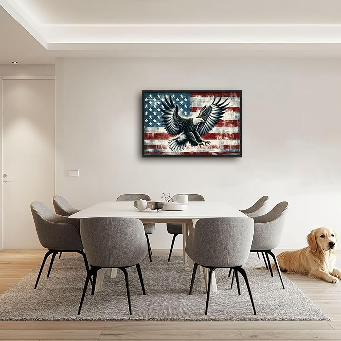 Flintis Large Bald Eagle Wall Art Eagle American flag Pictures Wall Decor Abstract Animal Canvas Painting Print Artwork Decoration Framed for Living Room Bathroom Master Bedroom Office 36L x 24W