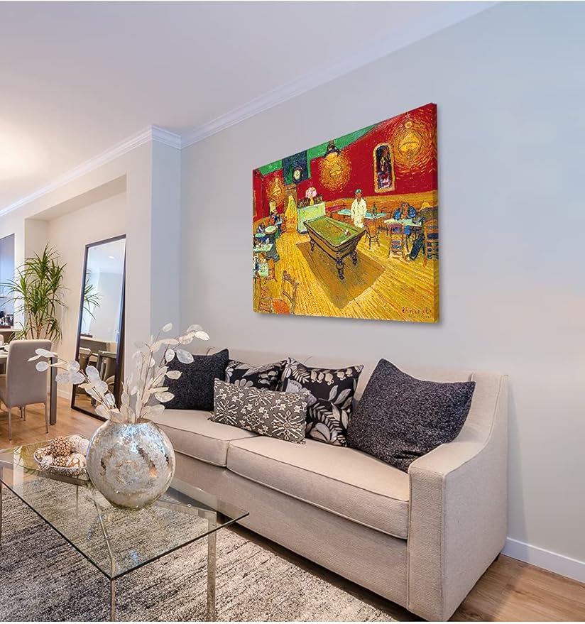 DECORARTS - The Night Cafe in The Place Lamartine in Arles, Vincent Van Gogh Art Reproduction. Giclee Print on Canvas. Wall Art for Home. 40x32