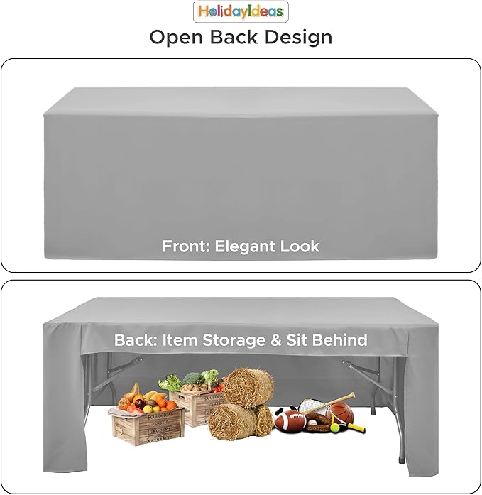 HolidayIdeas Open Back Fitted Tableclothss for 8 Foot Rectangle Table, Wrinkle Resistant Washable Table Covers 96x30 Inch for Craft Fairs, Banquets, Trade Show Display, Siver Grey,4 Pcs