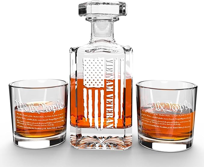 FURSARCAR Cool Birthday Gifts for Dad Men, Flag Whiskey Decanter Set with 2 Glasses, Unique Cool Mens Fathers Birthday Gift from Daughter Son, Xmas Retirement Present Decanter Sets for Man