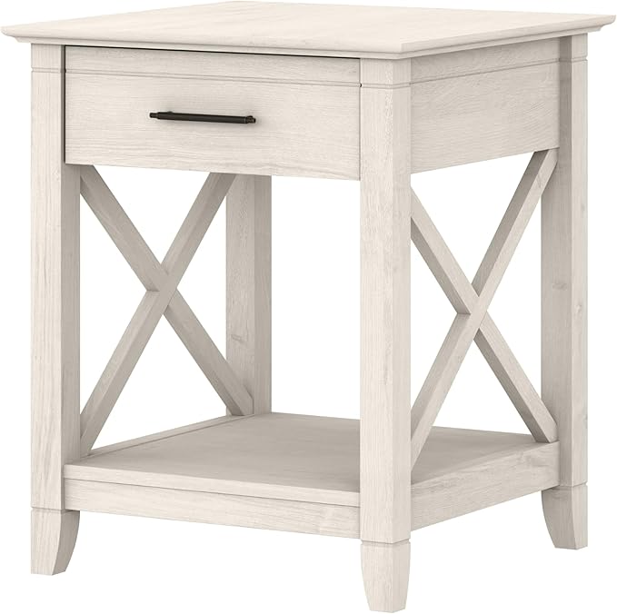 Bush Furniture Key West Small End Table with Storage | Modern Farmhouse Accent Shelf for Living Room in Linen White Oak