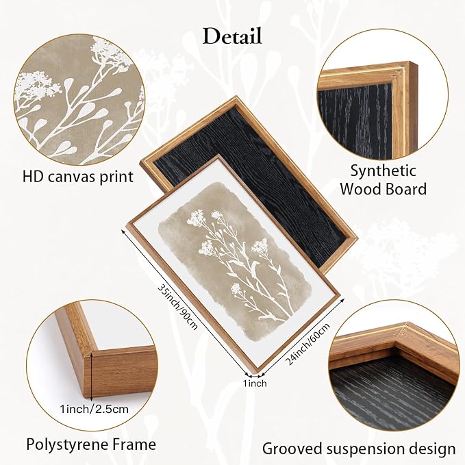 CHDITB Minimalist Floral Framed Canvas Wall Art Set, Nature Inspired Botanical Wall Decor, Flower Silhouette Art Spiritual Wall Painting, Vintage Plant Wildflower Art Prints for Bedroom Office