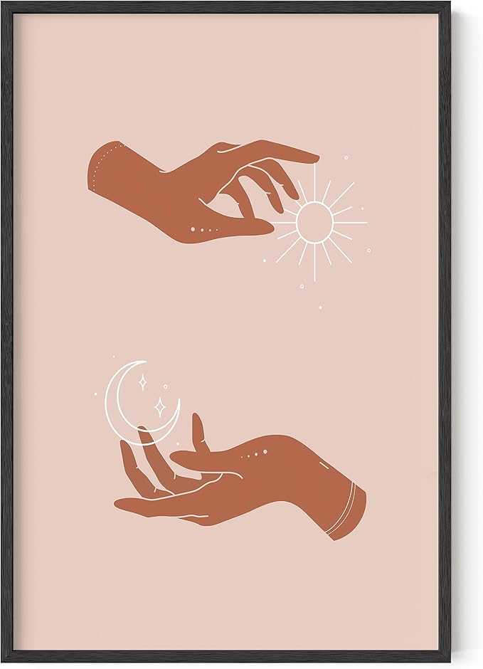 HAUS AND HUES Sun and Moon Astrology Posters - Spiritual Wall Art and Celestial Hands Top and Bottom Astrology Room Decor Posters Spiritual Boho Prints Wall Art and Prints (Black Frame, 24x36)