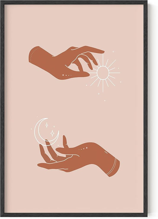HAUS AND HUES Sun and Moon Astrology Posters - Spiritual Wall Art and Celestial Hands Top and Bottom Astrology Room Decor Posters Spiritual Boho Prints Wall Art and Prints (Black Frame, 24x36)