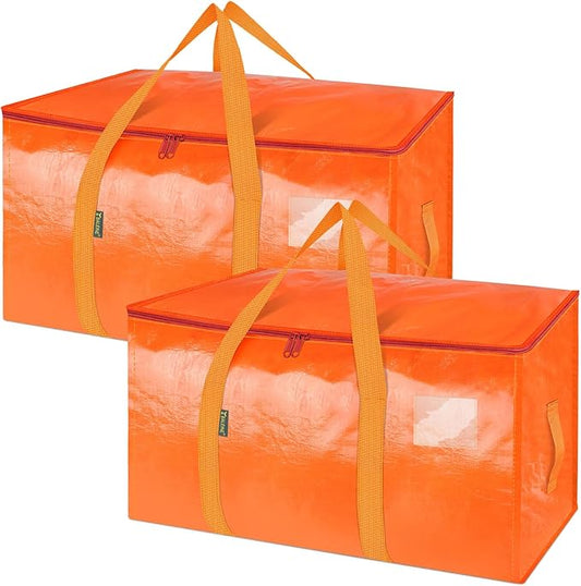 BALEINE 2-Pack Oversized Moving Bags with Reinforced Handles, Heavy-Duty Storage Tote for Clothes, Moving Supplies (Orange, 2-Pack)