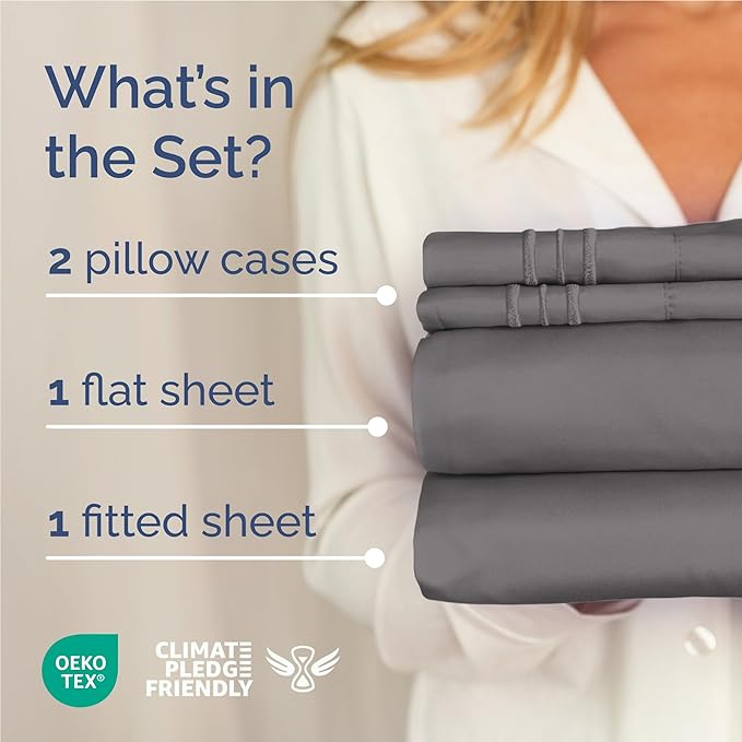 Full Size 4 Piece Sheet Set - Comfy Breathable & Cooling Bed Sheets Set - Hotel Luxury Bedding for Women, Men, Kids, Teens, Boys & Girls - Deep Pockets, Ultra-Soft, Wrinkle Free - Oeko-Tex - Dark Grey