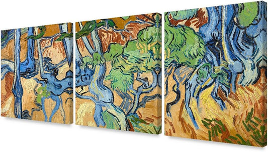 DECORARTS - Tree Roots (3 Piece Set), Vincent Van Gogh Art Reproduction. Giclee Canvas Prints Wall Art for Home Decor. 24x30, 3pcs/set